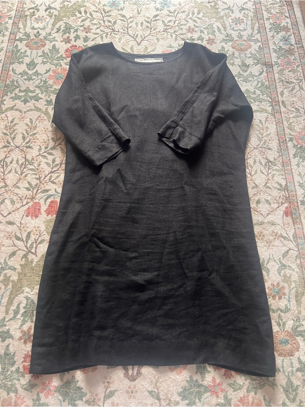 not Perfect Linen Tunic Dress Black Minimalist Lagenlook Coastal Medium
